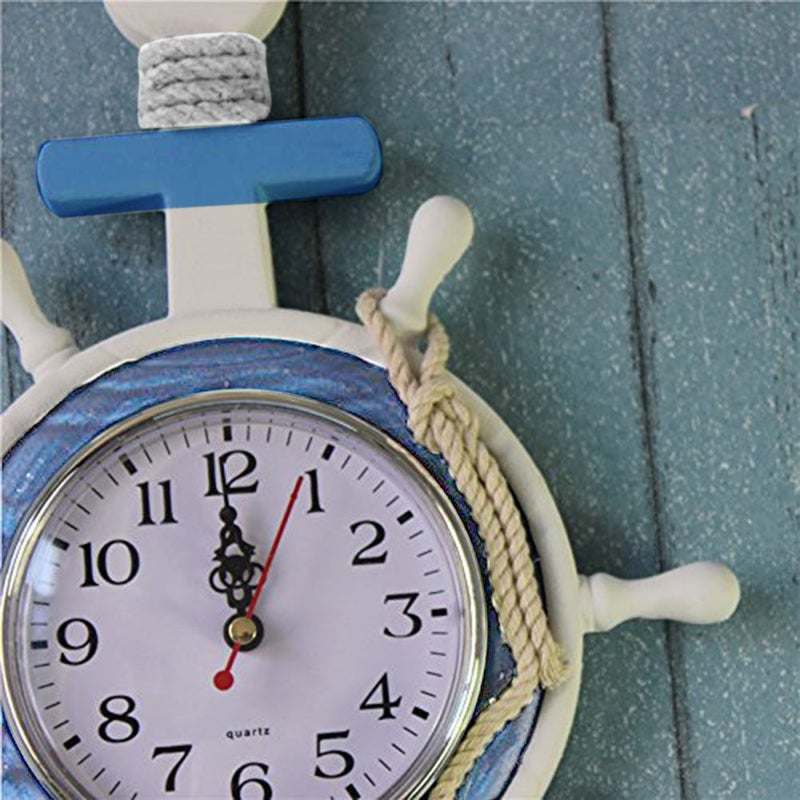 WINOMO Mediterranean Style Anchor Clock Beach Sea Theme Nautical Wheel Rudder Steering Wheel Decor Wall Hanging Decoration - Image 4